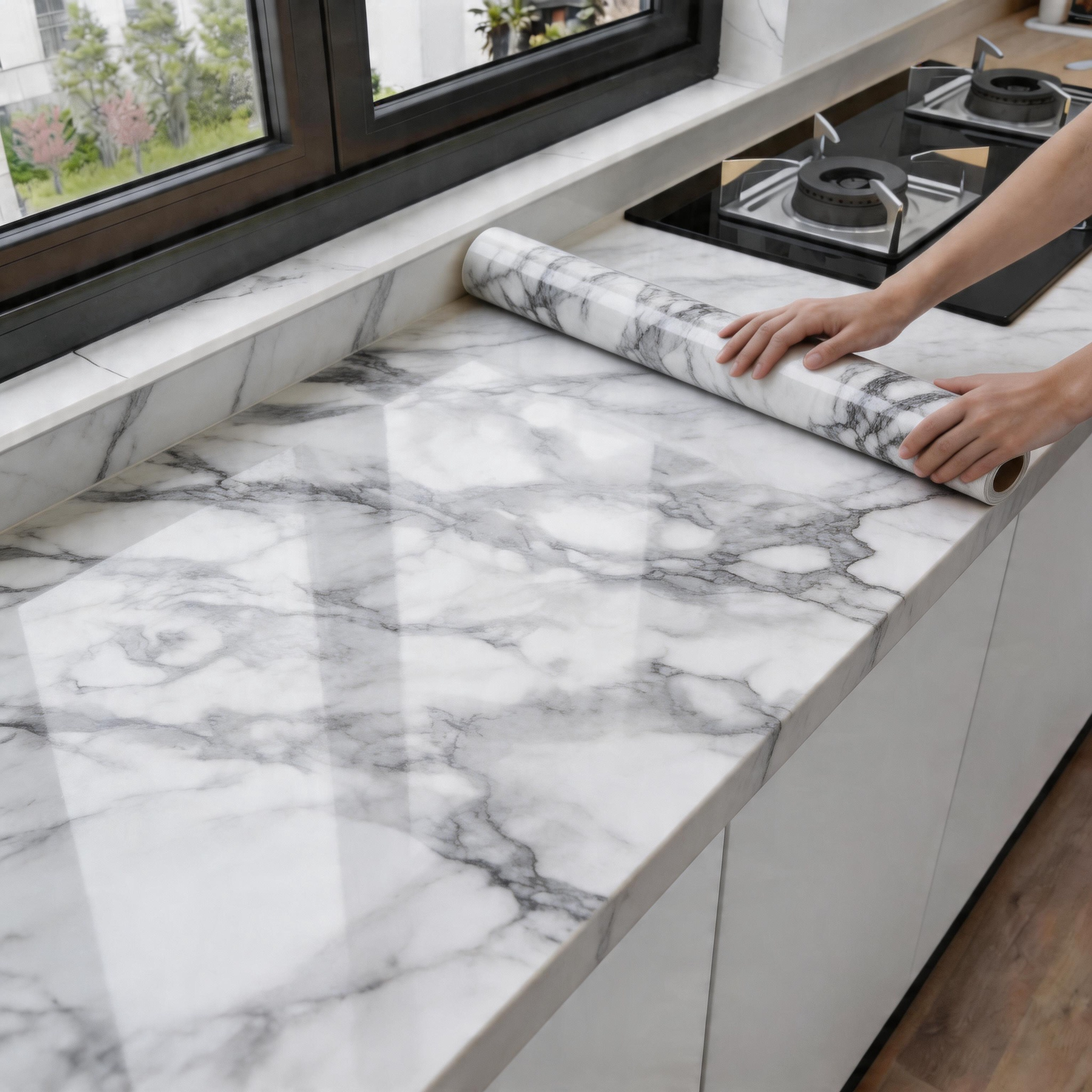 Smart Home Film - Marble Kitchen Oil-Proof Film Stove Waterproof