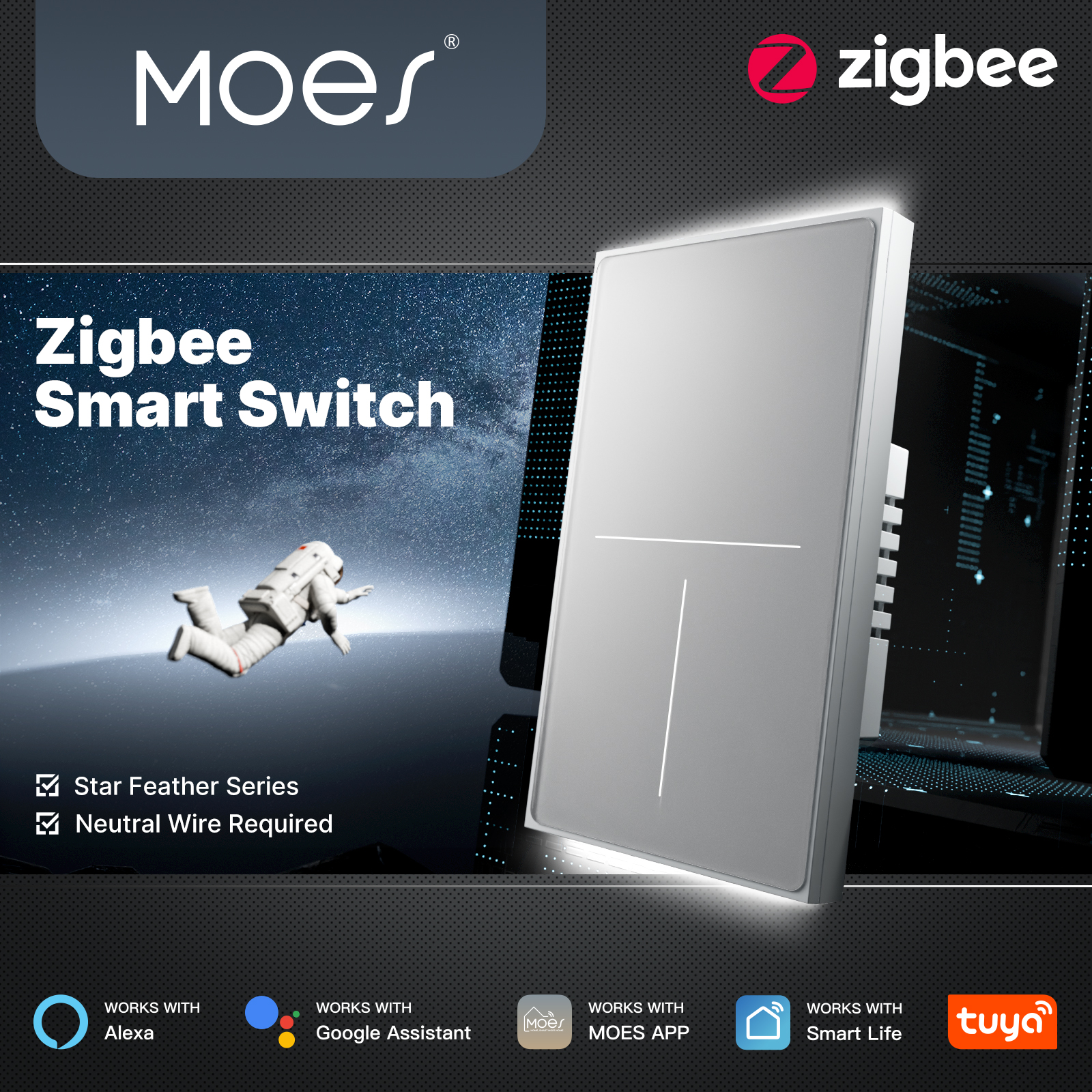 Smart Home Yale - MOES Tuya ZigBee Star Feather Switch