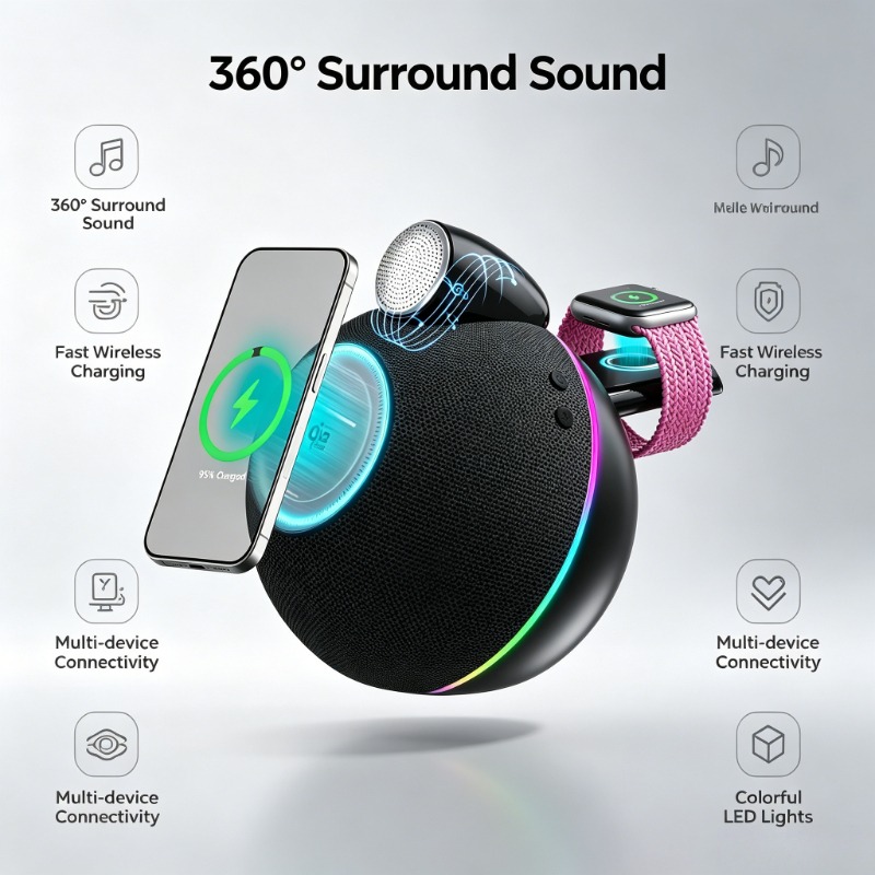 Smart Home Tablet - 360° Stereo Sound Portable Wireless Bluetooth