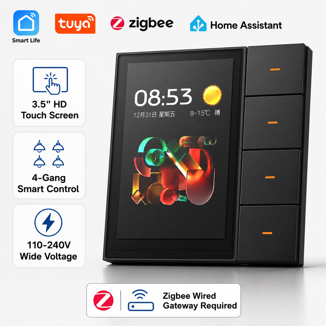 Smart Home Security System - F3-pro Tuya Smart Panel ZigBee Wall