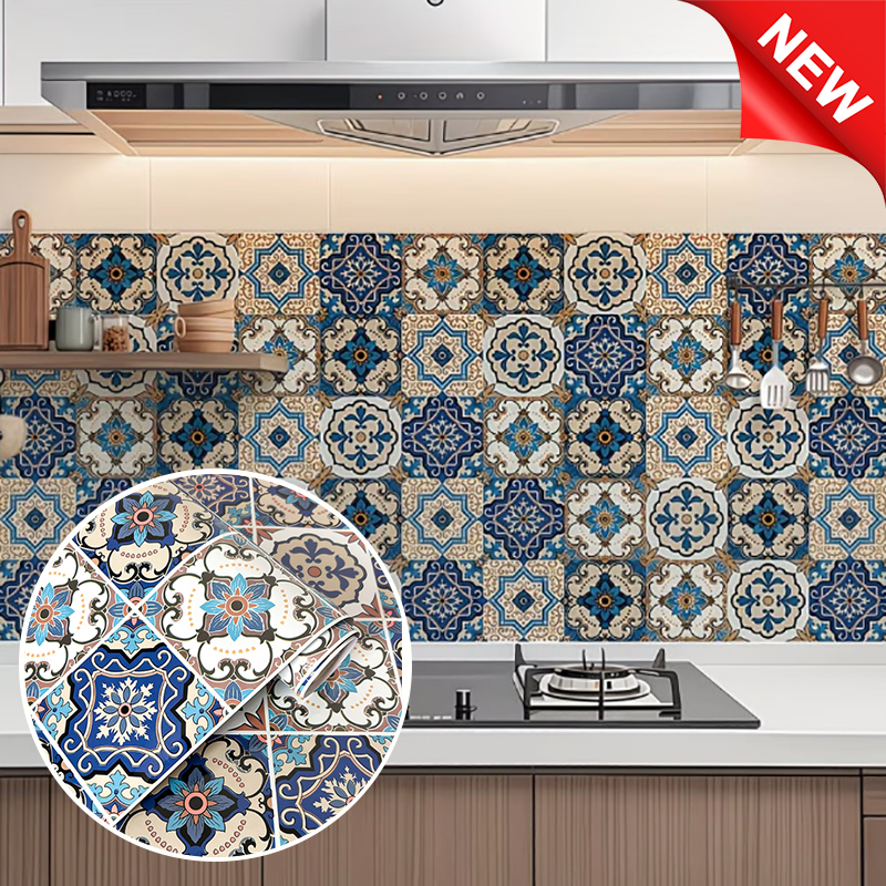 Smart Home Film - Waterproof European Retro Tile Oil‑Proof Wall