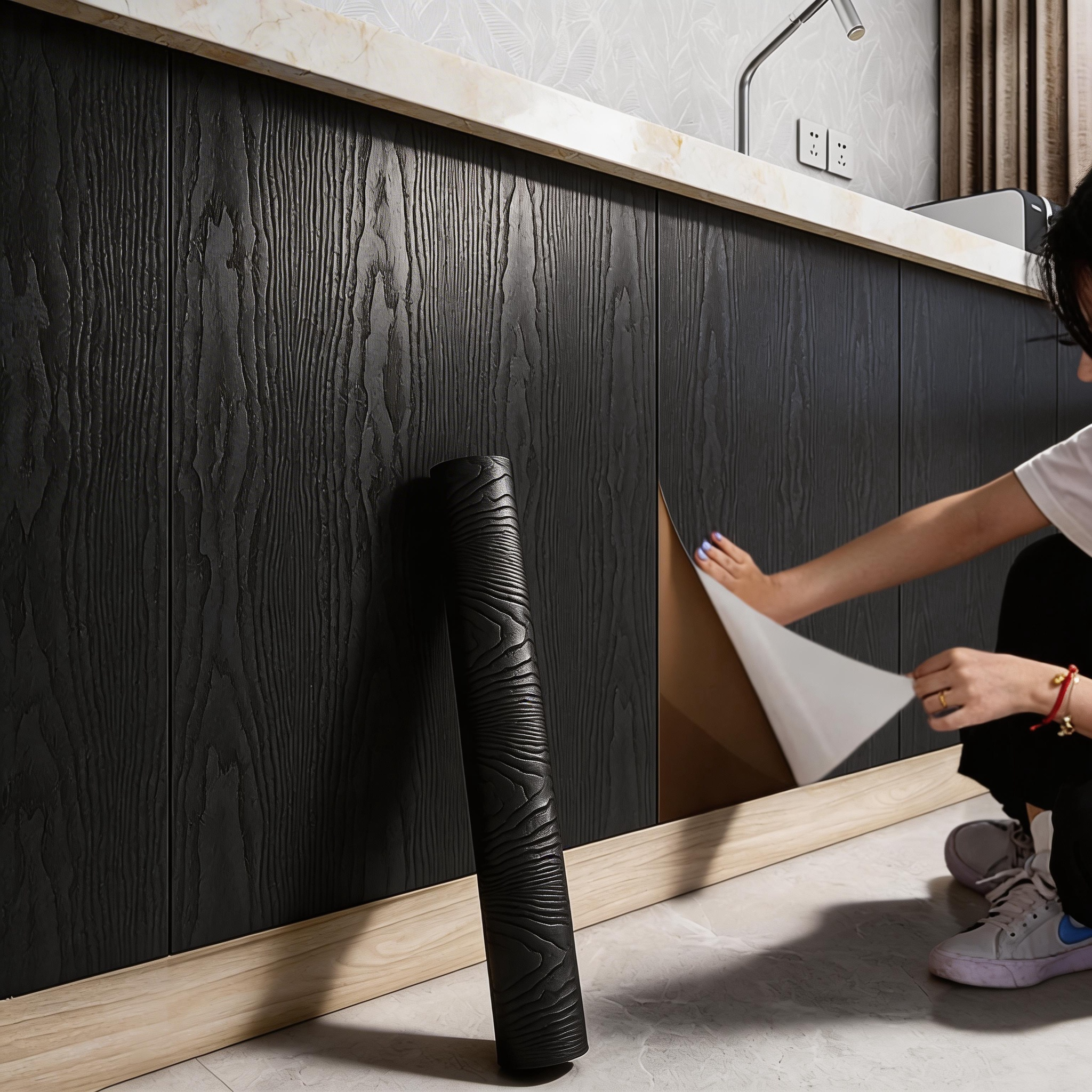 Black wood grain thickening wa - مراجعة Smart Home Film وسعره