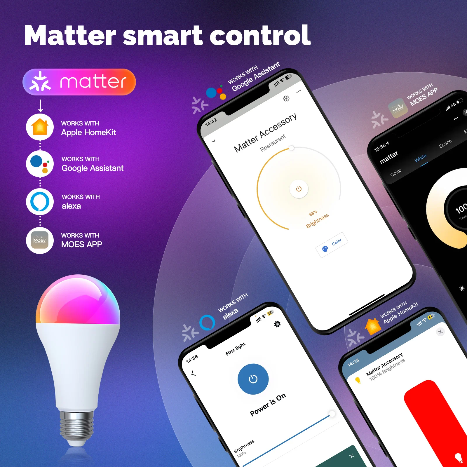 MATTER Smart Bulb WiFi RGB+CW  - مراجعة Alexa Compatible Bulb وسعره