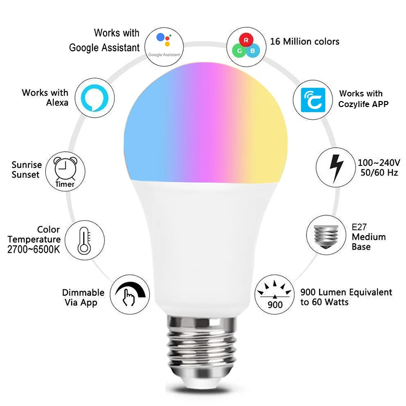 9W WiFi Homekit Light Lamp E27 - مراجعة Alexa Compatible Bulb وسعره
