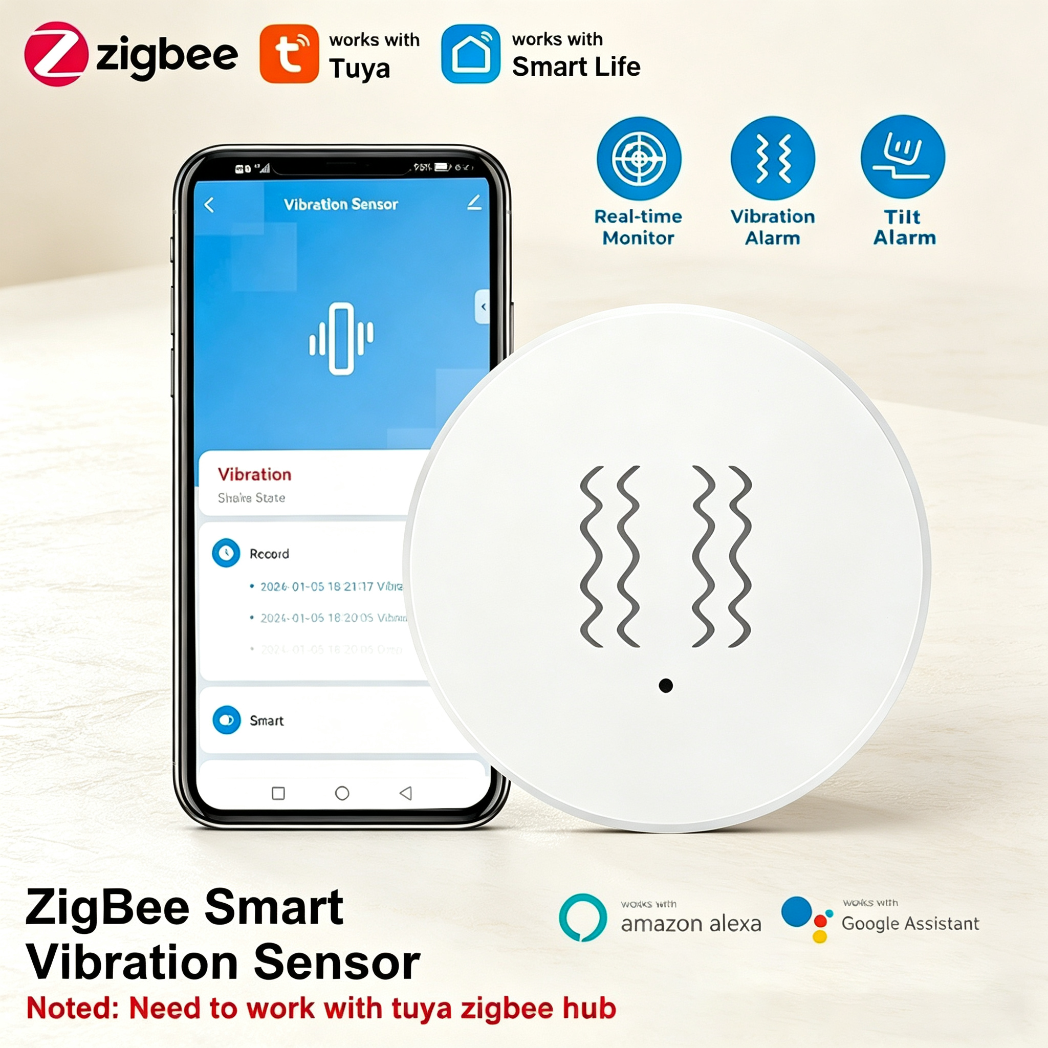 Tuya ZigBee Smart Vibration &  - مراجعة Smart Home Security System وسعره