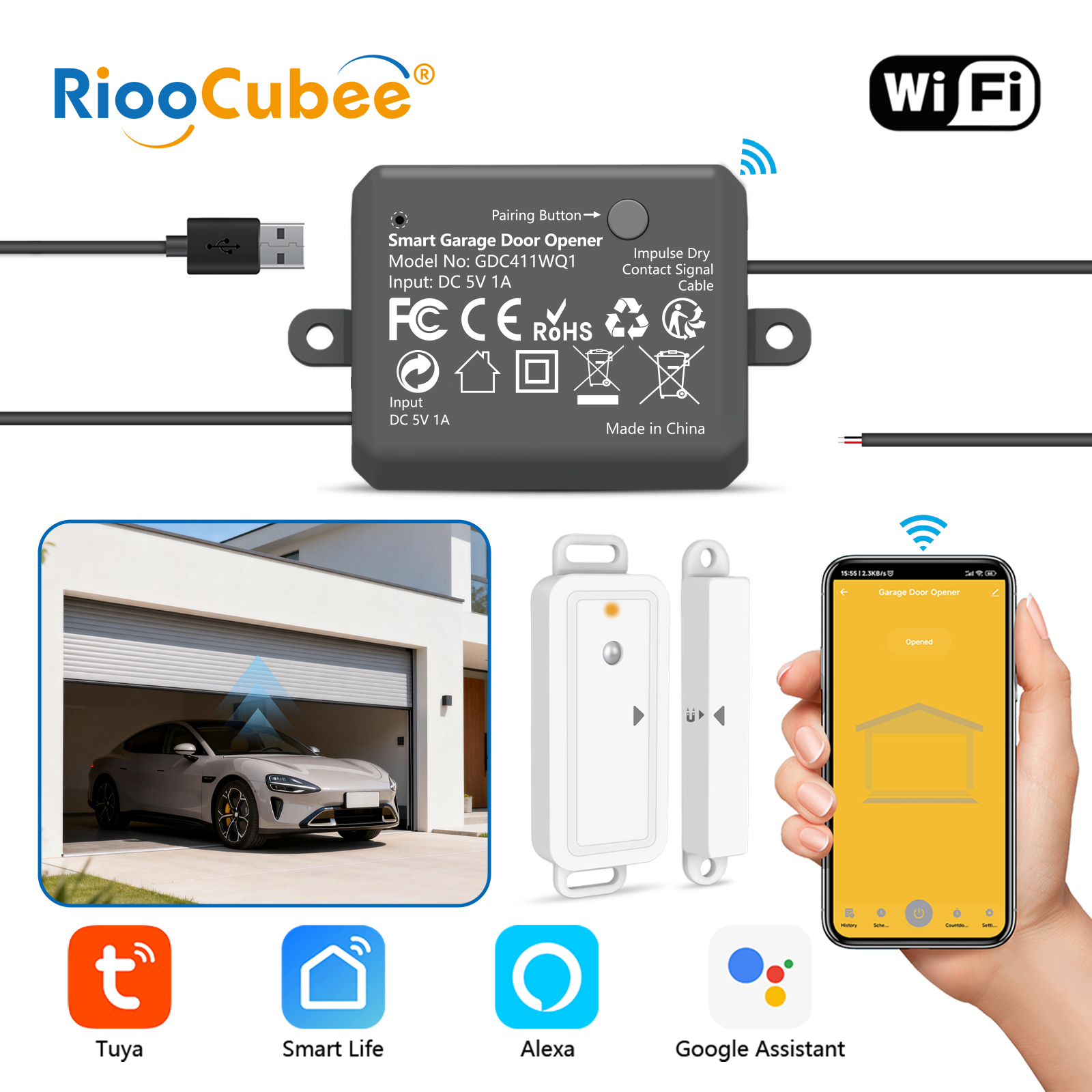 RiooCubee DC 5V Garage Door Op - مراجعة Smart Garage Door Opener وسعره