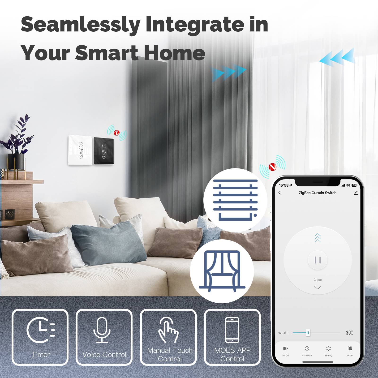 MOES Tuya ZigBee Smart Curtain - مراجعة Smart Home Touchscreen Control Panel وسعره